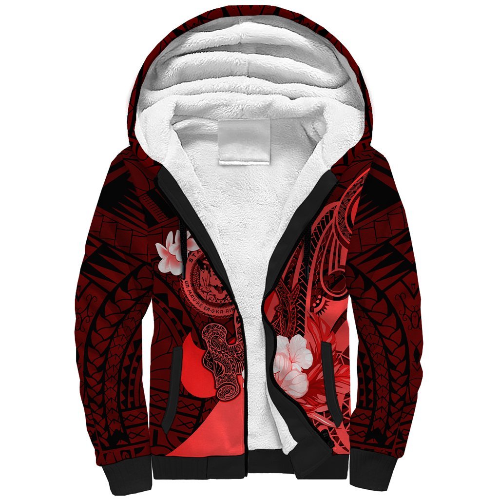 Personalised Hawaii State Motto Sherpa Hoodie Hawaiian Tribal Red Hammerhead Shark LT05 Unisex Red - Polynesian Pride