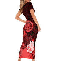 Personalised Hawaii State Motto Short Sleeve Bodycon Dress Hawaiian Tribal Red Hammerhead Shark LT05 - Polynesian Pride