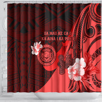 Hawaii State Motto Shower Curtain Hawaiian Tribal Red Hammerhead Shark LT05 - Polynesian Pride