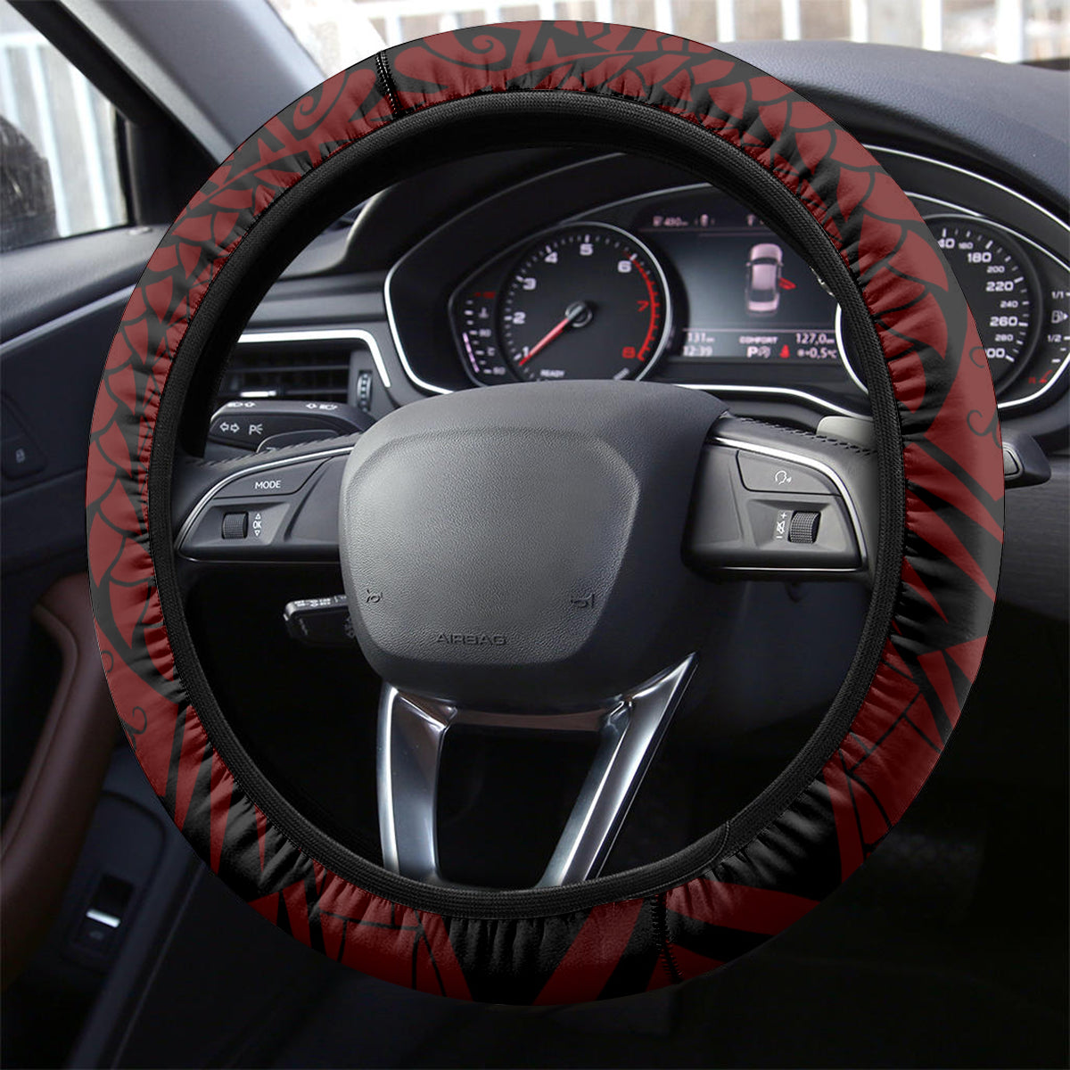 Hawaii State Motto Steering Wheel Cover Hawaiian Tribal Red Hammerhead Shark LT05 - Polynesian Pride