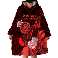 Personalised Hawaii State Motto Wearable Blanket Hoodie Hawaiian Tribal Red Hammerhead Shark LT05 - Polynesian Pride