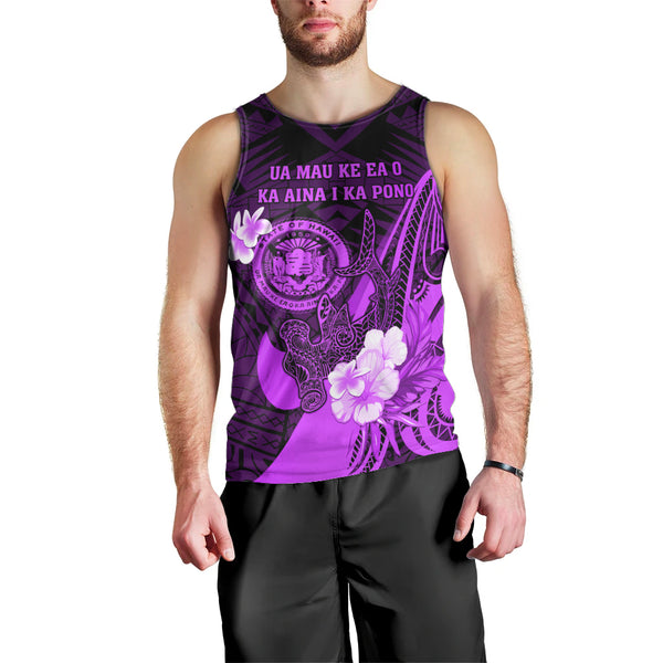 Hawaiian Tribal Men Tank Top Polynesian Kakau Turtle - Blue LT9