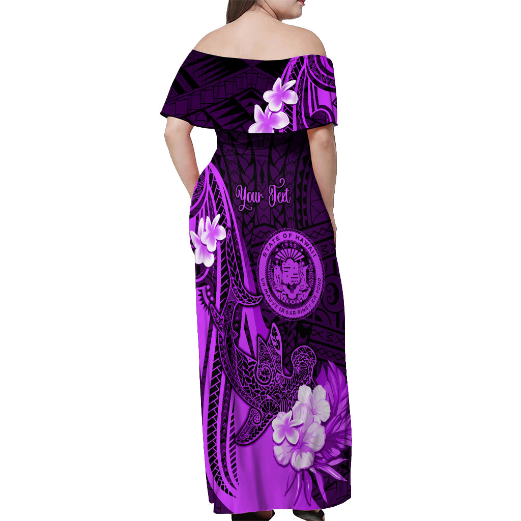 Personalised Hawaii State Motto Off Shoulder Maxi Dress Hawaiian Tribal Purple Hammerhead Shark LT05 - Polynesian Pride