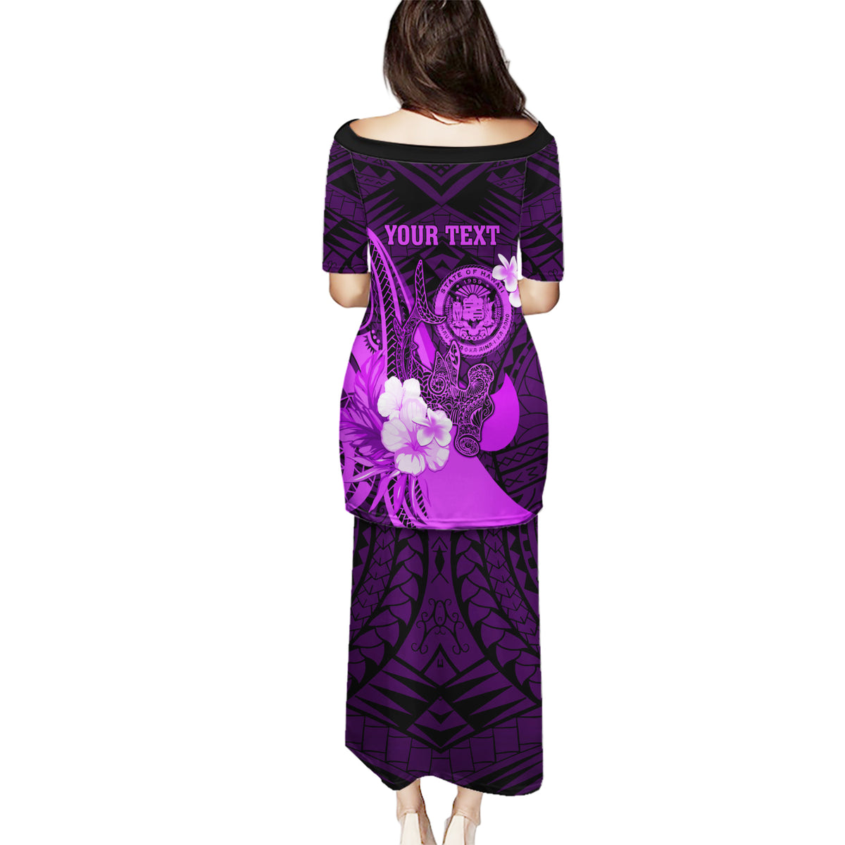 Personalised Hawaii State Motto Puletasi Hawaiian Tribal Purple Hammerhead Shark LT05 - Polynesian Pride