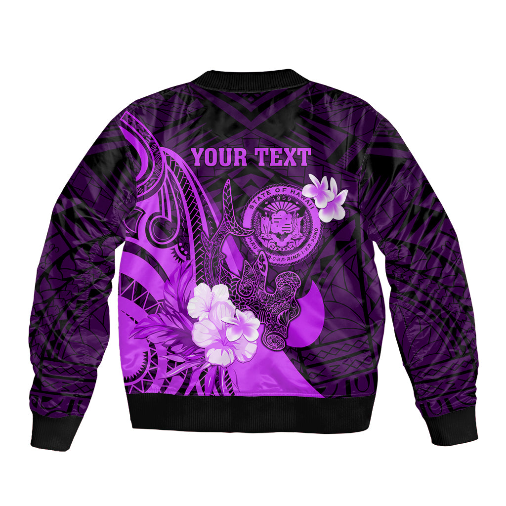Personalised Hawaii State Motto Sleeve Zip Bomber Jacket Hawaiian Tribal Purple Hammerhead Shark LT05 - Polynesian Pride