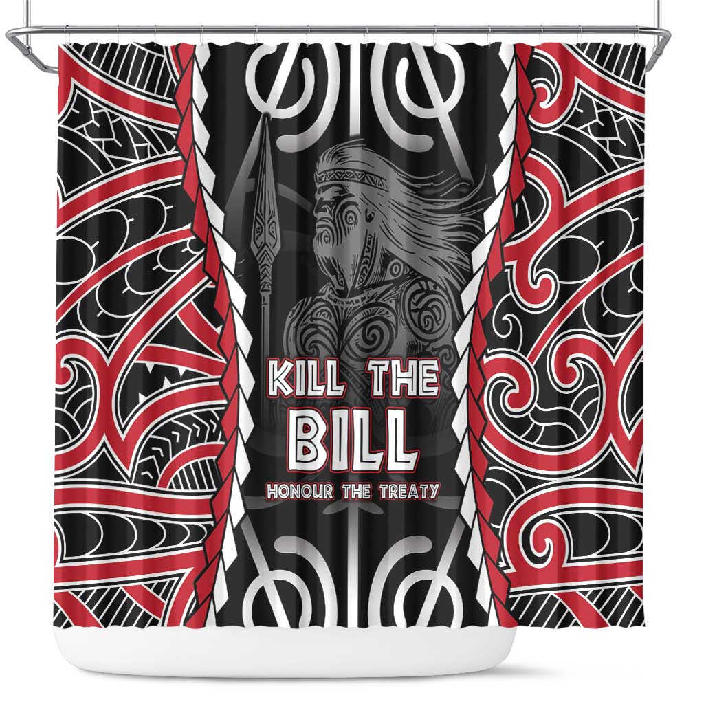Aotearoa Waitangi Day Shower Curtain Maori Warrior Tribal Tattoo LT05 Black - Polynesian Pride
