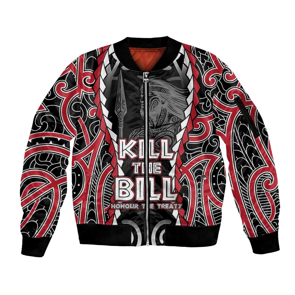 Aotearoa Waitangi Day Sleeve Zip Bomber Jacket Maori Warrior Tribal Tattoo LT05 Unisex Black - Polynesian Pride