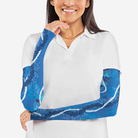 Hawaii Maile Lei Arm Sleeves With Blue Monstera Pattern LT05 - Polynesian Pride