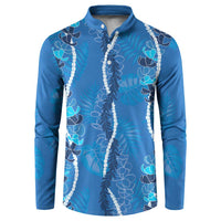 Hawaii Maile Lei Button Sweatshirt With Blue Monstera Pattern LT05 Blue - Polynesian Pride