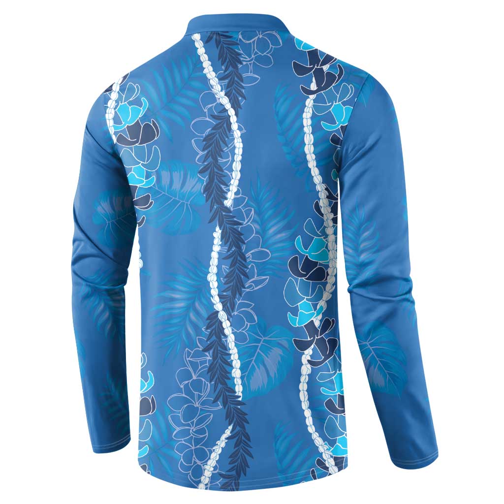 Hawaii Maile Lei Button Sweatshirt With Blue Monstera Pattern LT05 - Polynesian Pride