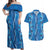 Hawaii Maile Lei Couples Matching Off Shoulder Maxi Dress and Hawaiian Shirt With Blue Monstera Pattern