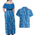 Hawaii Maile Lei Couples Matching Off Shoulder Maxi Dress and Hawaiian Shirt With Blue Monstera Pattern