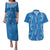 Hawaii Maile Lei Couples Matching Puletasi and Hawaiian Shirt With Blue Monstera Pattern