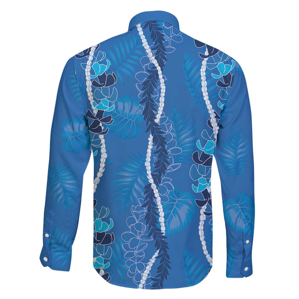 Hawaii Maile Lei Family Matching Long Sleeve Bodycon Dress and Hawaiian Shirt With Blue Monstera Pattern