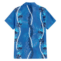 Hawaii Maile Lei Family Matching Puletasi and Hawaiian Shirt With Blue Monstera Pattern