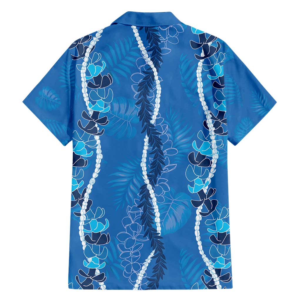Hawaii Maile Lei Family Matching Short Sleeve Bodycon Dress and Hawaiian Shirt With Blue Monstera Pattern