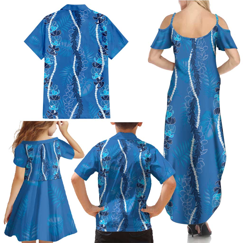 Hawaii Maile Lei Family Matching Summer Maxi Dress and Hawaiian Shirt With Blue Monstera Pattern LT05 - Polynesian Pride