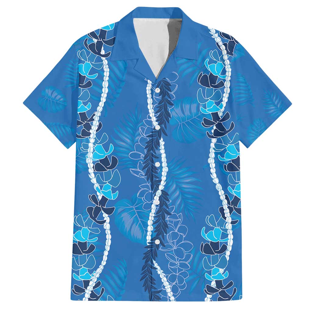 Hawaii Maile Lei Family Matching Summer Maxi Dress and Hawaiian Shirt With Blue Monstera Pattern LT05 Dad's Shirt - Short Sleeve Blue - Polynesian Pride