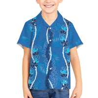Hawaii Maile Lei Family Matching Summer Maxi Dress and Hawaiian Shirt With Blue Monstera Pattern LT05 Son's Shirt Blue - Polynesian Pride