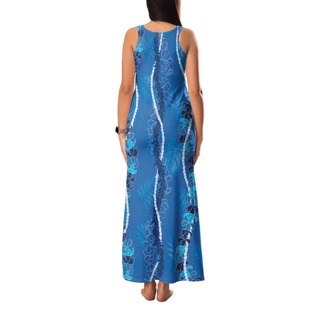 Hawaii Maile Lei Family Matching Tank Maxi Dress and Hawaiian Shirt With Blue Monstera Pattern LT05 - Polynesian Pride