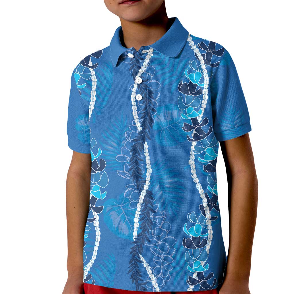 Hawaii Maile Lei Kid Polo Shirt With Blue Monstera Pattern LT05 Kid Blue - Polynesian Pride