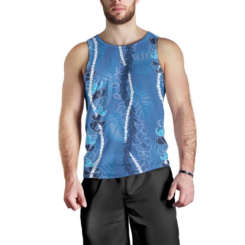 Hawaii Maile Lei Men Tank Top With Blue Monstera Pattern