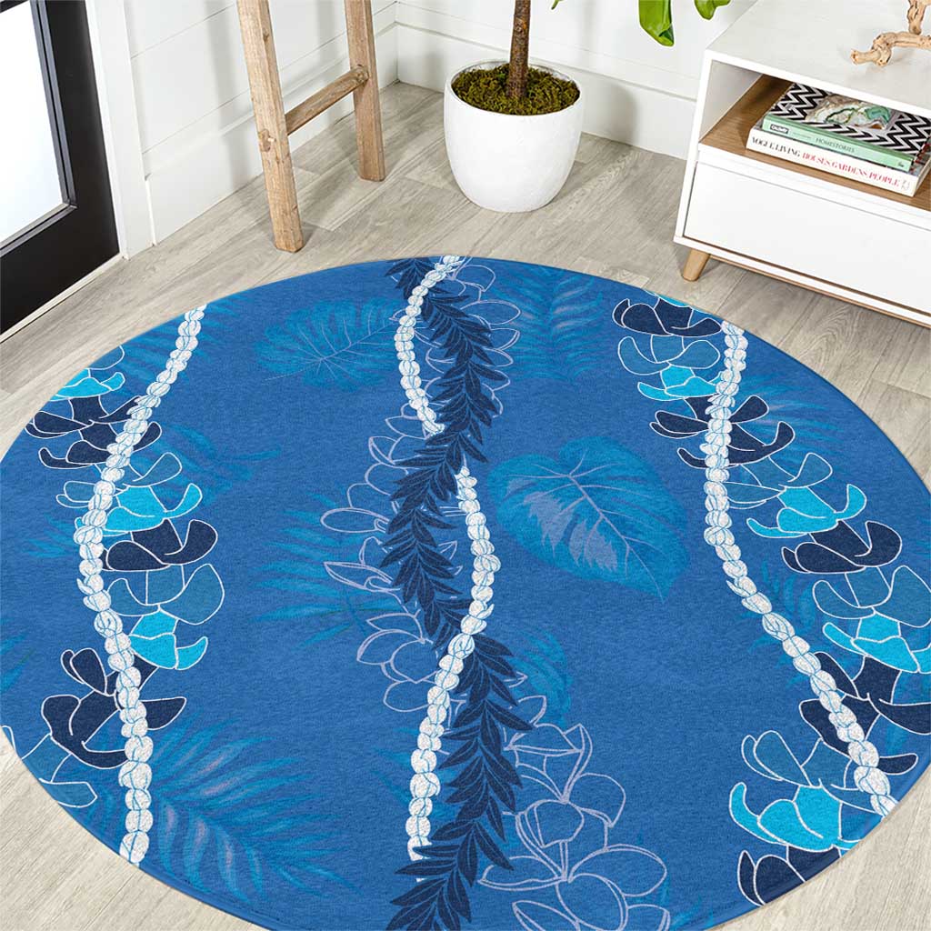 Hawaii Maile Lei Round Carpet With Blue Monstera Pattern LT05 Blue - Polynesian Pride