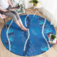 Hawaii Maile Lei Round Carpet With Blue Monstera Pattern LT05 - Polynesian Pride