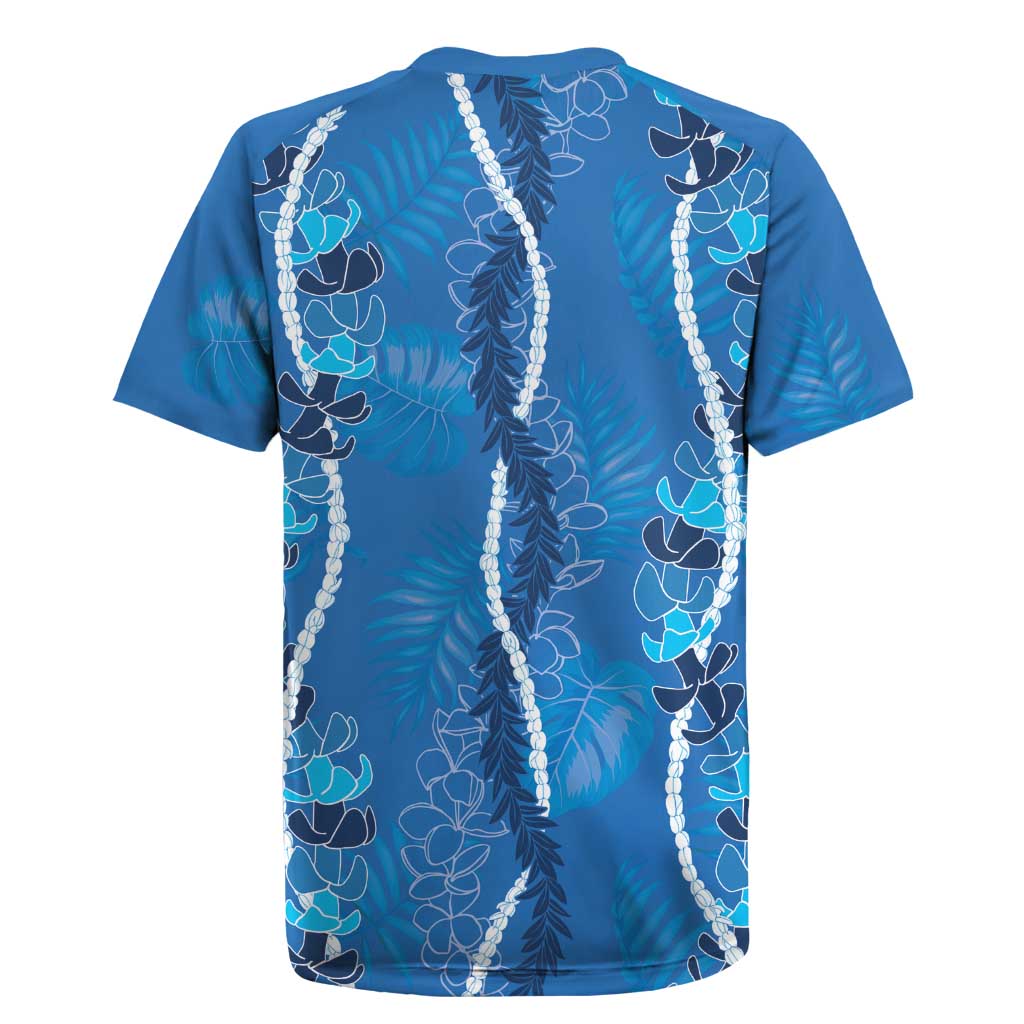 Hawaii Maile Lei Rugby Jersey With Blue Monstera Pattern
