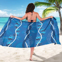 Hawaii Maile Lei Sarong With Blue Monstera Pattern