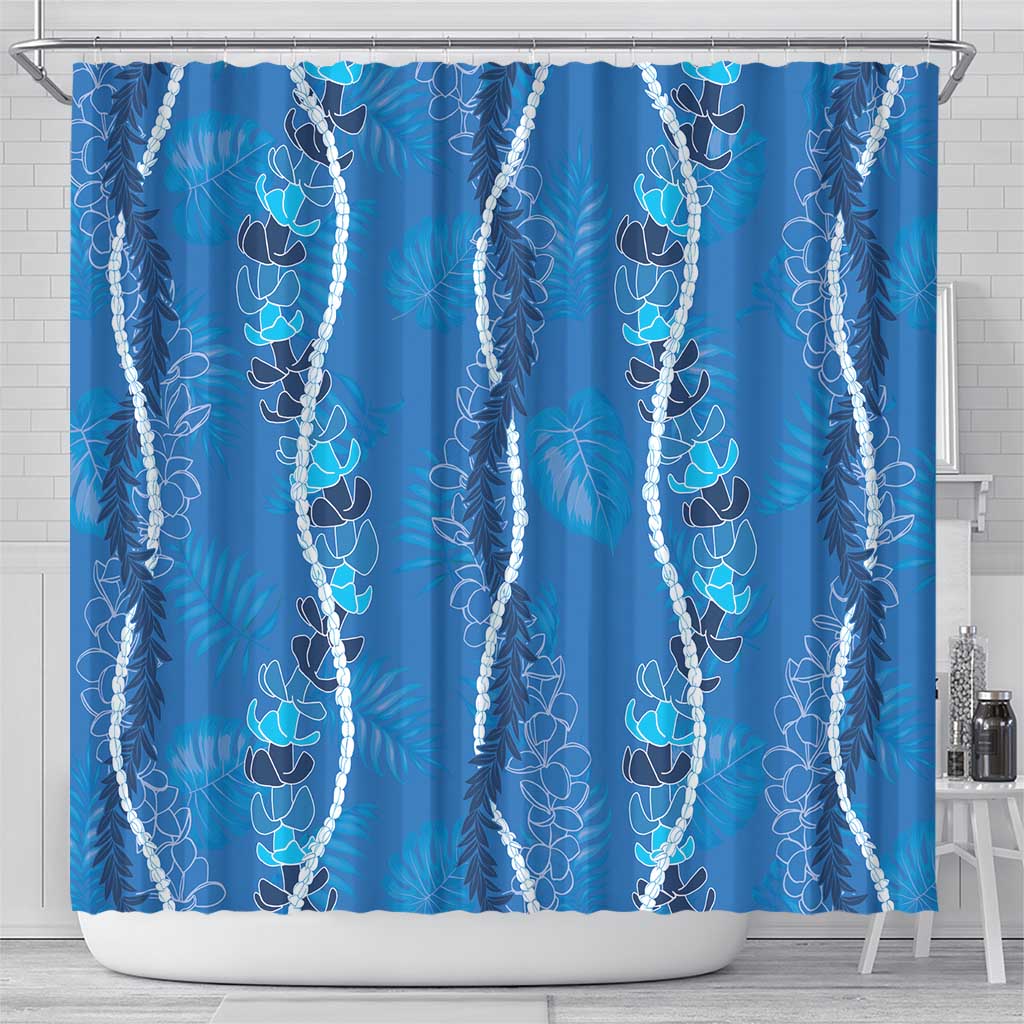 Hawaii Maile Lei Shower Curtain With Blue Monstera Pattern LT05 - Polynesian Pride