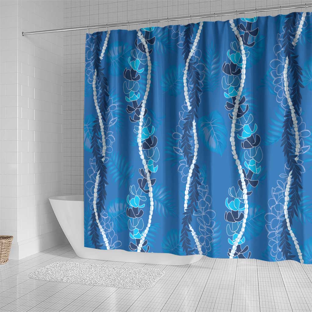 Hawaii Maile Lei Shower Curtain With Blue Monstera Pattern LT05 - Polynesian Pride