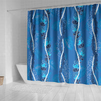 Hawaii Maile Lei Shower Curtain With Blue Monstera Pattern LT05 - Polynesian Pride