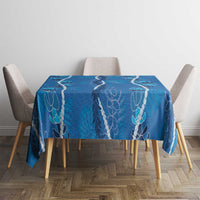 Hawaii Maile Lei Tablecloth With Blue Monstera Pattern