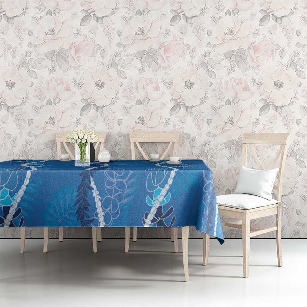 Hawaii Maile Lei Tablecloth With Blue Monstera Pattern