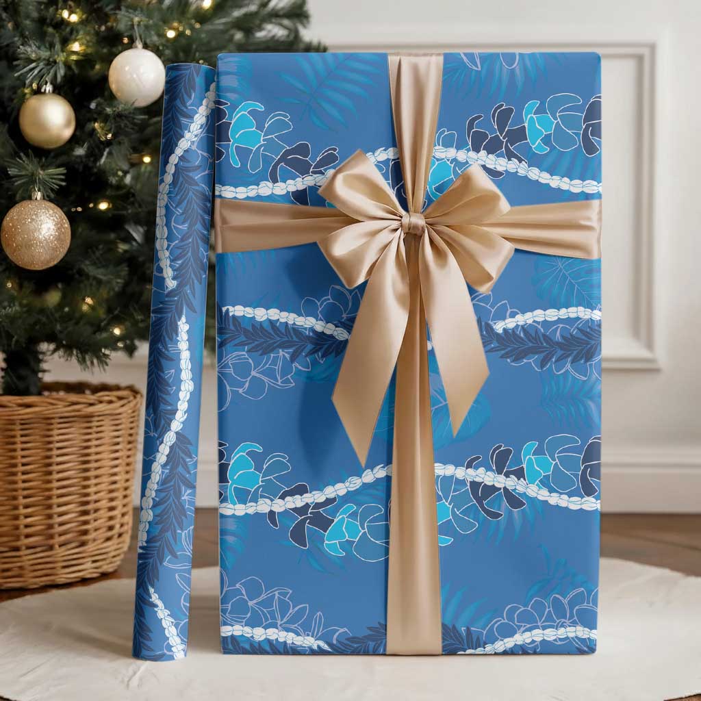 Hawaii Maile Lei Wrapping Paper With Blue Monstera Pattern - Polynesian Pride