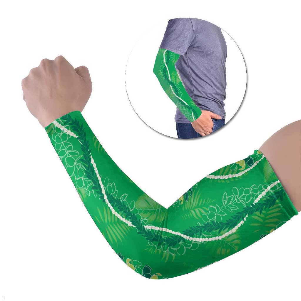 Hawaii Maile Lei Arm Sleeves With Green Monstera Pattern LT05 Set of 2 Green - Polynesian Pride