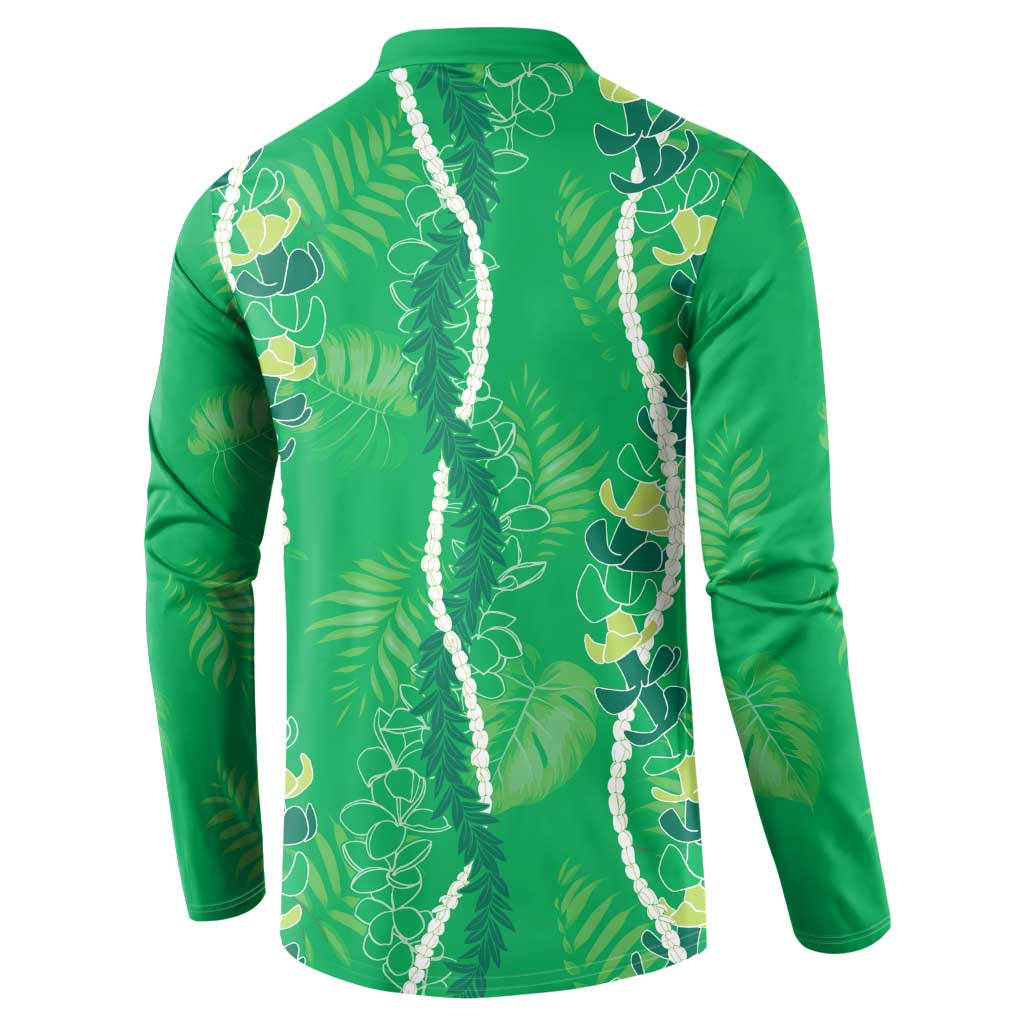 Hawaii Maile Lei Button Sweatshirt With Green Monstera Pattern LT05 - Polynesian Pride