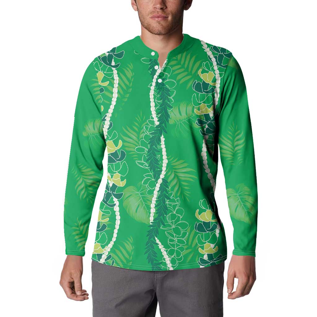 Hawaii Maile Lei Button Sweatshirt With Green Monstera Pattern LT05 - Polynesian Pride