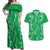 Hawaii Maile Lei Couples Matching Off Shoulder Maxi Dress and Hawaiian Shirt With Green Monstera Pattern