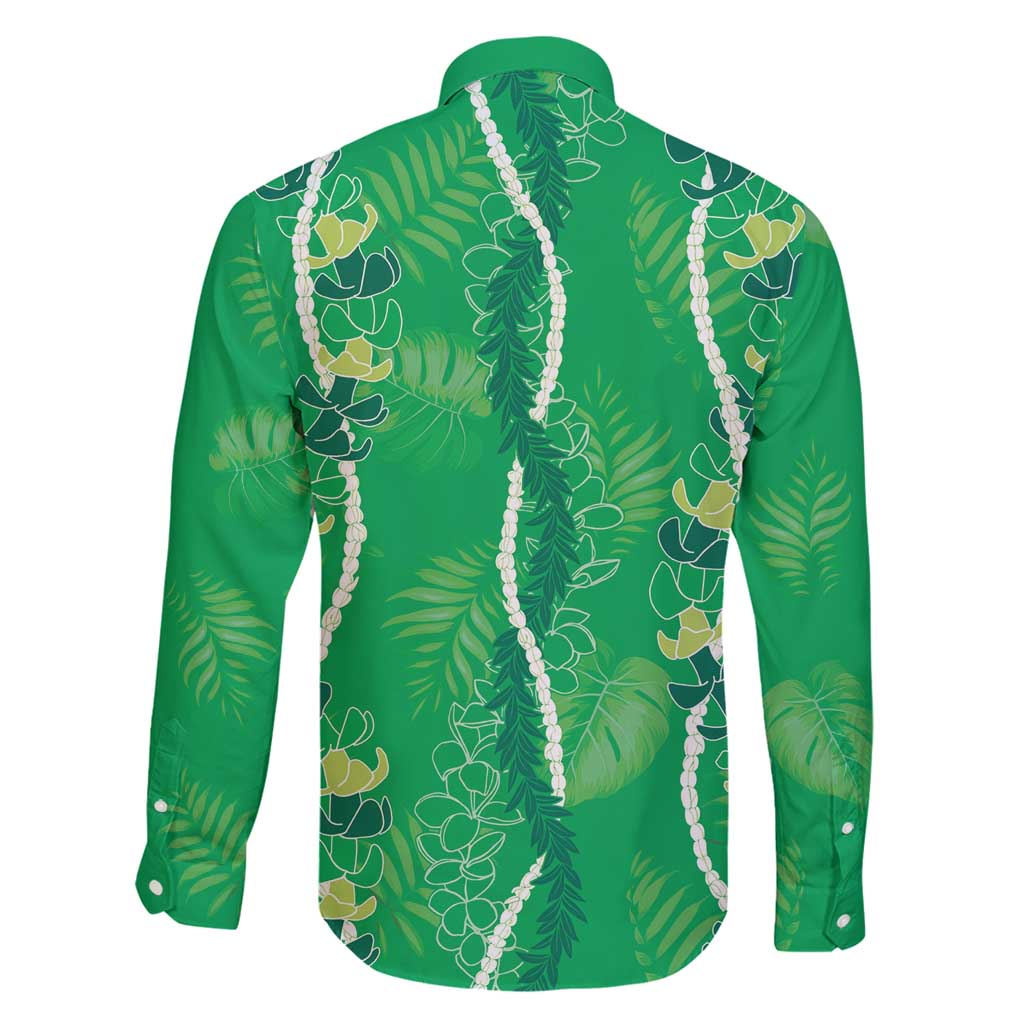 Hawaii Maile Lei Family Matching Long Sleeve Bodycon Dress and Hawaiian Shirt With Green Monstera Pattern