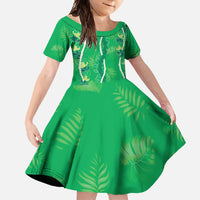 Hawaii Maile Lei Family Matching Off Shoulder Maxi Dress and Hawaiian Shirt With Green Monstera Pattern