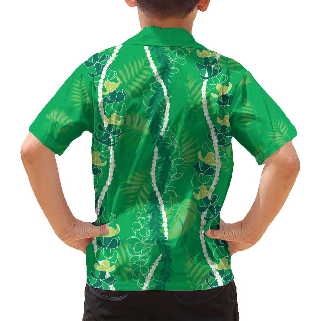 Hawaii Maile Lei Family Matching Off Shoulder Short Dress and Hawaiian Shirt With Green Monstera Pattern LT05 - Polynesian Pride