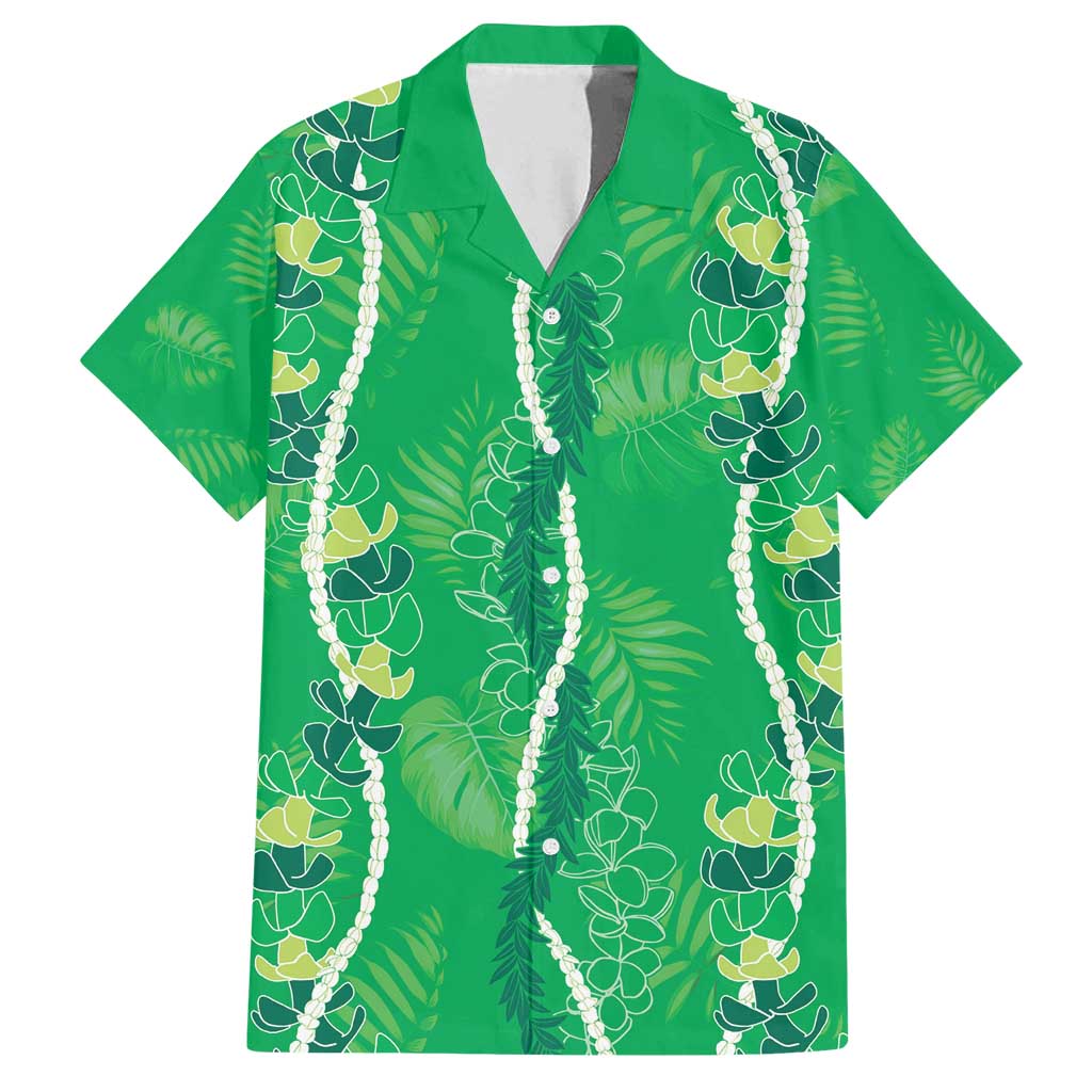 Hawaii Maile Lei Family Matching Off Shoulder Short Dress and Hawaiian Shirt With Green Monstera Pattern LT05 Dad's Shirt - Short Sleeve Green - Polynesian Pride