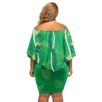 Hawaii Maile Lei Family Matching Off Shoulder Short Dress and Hawaiian Shirt With Green Monstera Pattern LT05 - Polynesian Pride