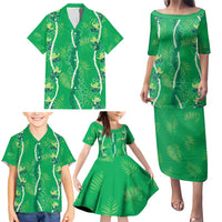 Hawaii Maile Lei Family Matching Puletasi and Hawaiian Shirt With Green Monstera Pattern