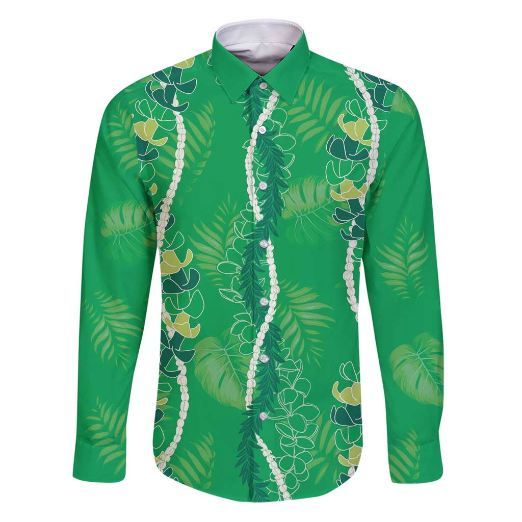 Hawaii Maile Lei Family Matching Puletasi and Hawaiian Shirt With Green Monstera Pattern