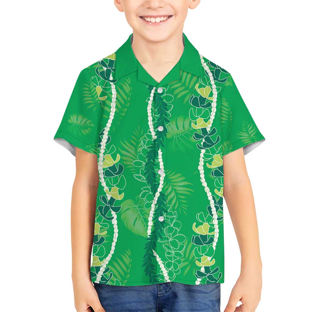 Hawaii Maile Lei Family Matching Puletasi and Hawaiian Shirt With Green Monstera Pattern