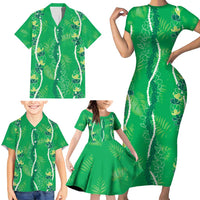 Hawaii Maile Lei Family Matching Short Sleeve Bodycon Dress and Hawaiian Shirt With Green Monstera Pattern LT05 - Polynesian Pride
