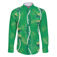 Hawaii Maile Lei Family Matching Short Sleeve Bodycon Dress and Hawaiian Shirt With Green Monstera Pattern LT05 Dad's Shirt - Long Sleeve Green - Polynesian Pride
